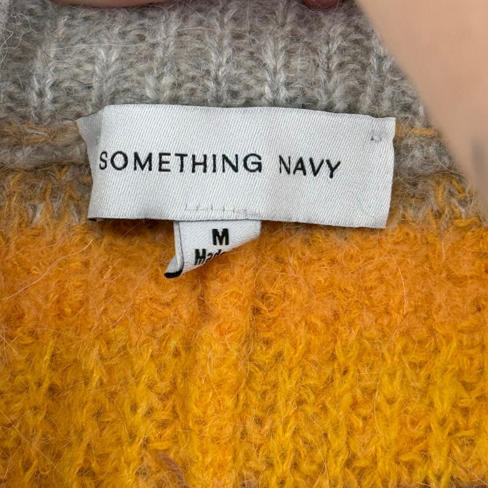 Something Navy Striped Alpaca Wool Knit Pants Orange Brown Grey Womens Size M - Picture 2 of 8